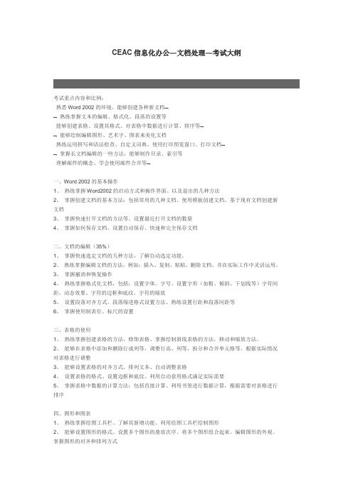 CEAC信息化办公―文档处理―考试大纲