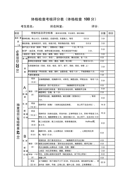 体格检查评分表
