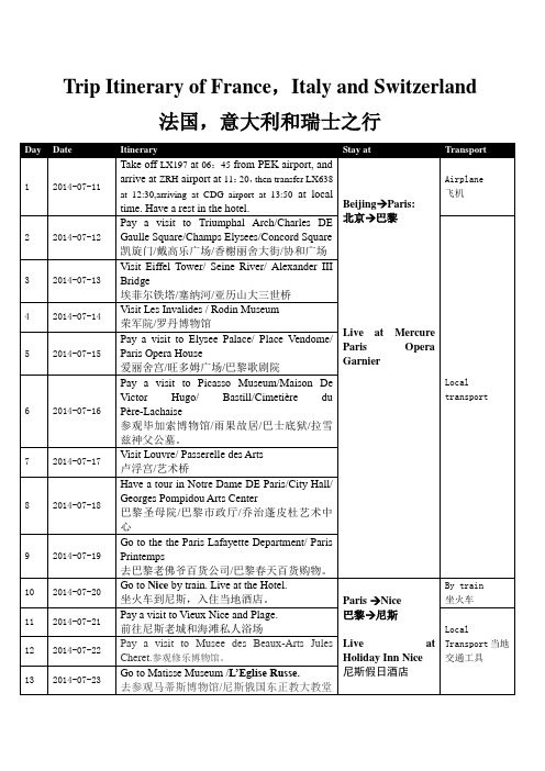 (完整word版)签证行程单模板(word文档良心出品)