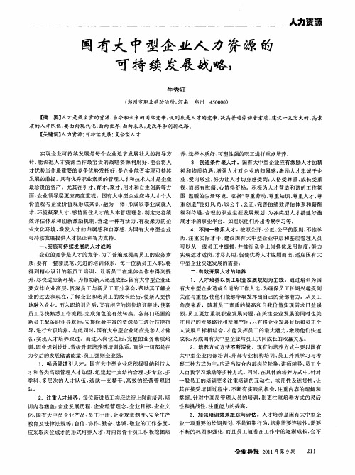 国有大中型企业人力资源的可持续发展战略