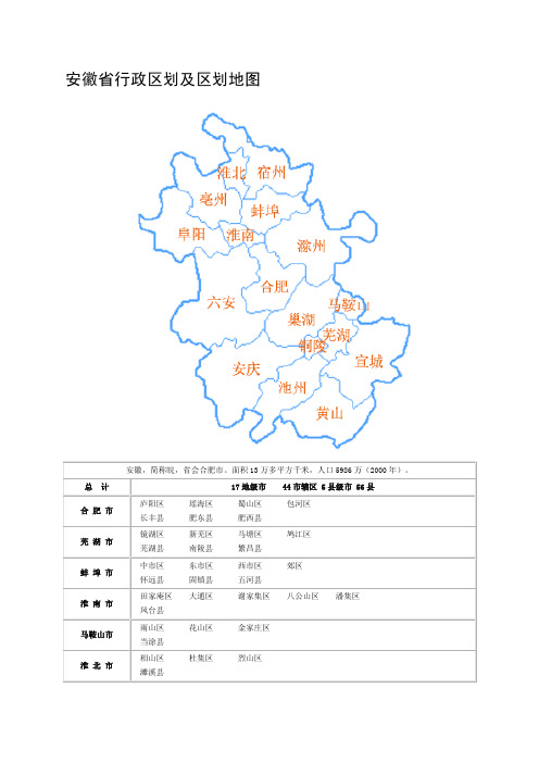 安徽省行政区划及区划地图