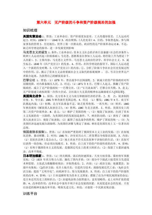 九年级历史上册 第六单元 无产阶级的斗争和资产阶级统治的加强知识梳理 新人教版