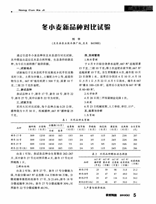 冬小麦新品种对比试验