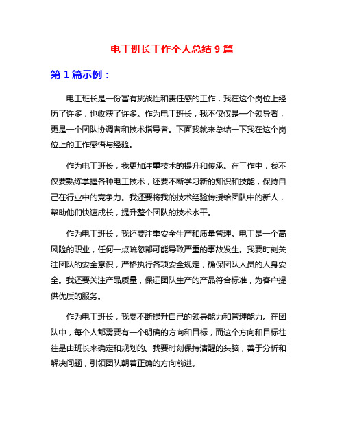 电工班长工作个人总结9篇