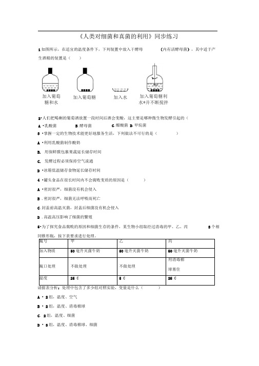 鲁科版七年级生物下册人类对细菌和真菌的利用同步练习1