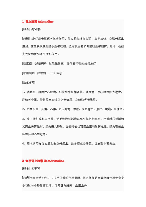 常见急救药品说明书