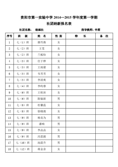 绘画社团纳新报名表