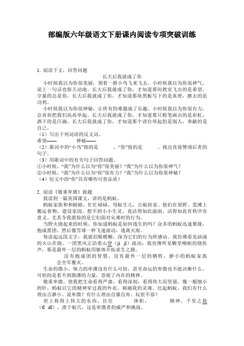 部编版六年级语文下册课内阅读专项突破训练