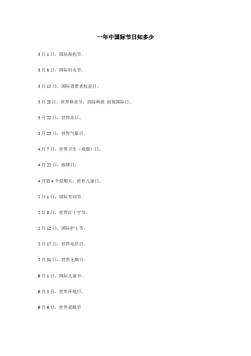 一年中国际节日知多少