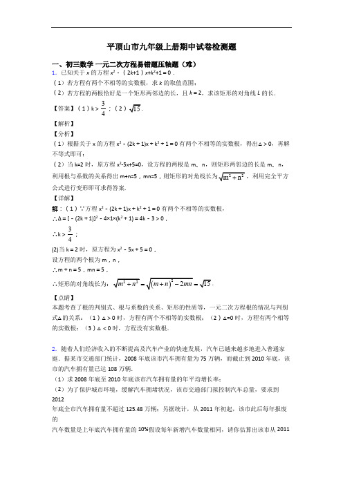 平顶山市九年级上册期中试卷检测题