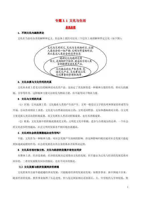2019年高考政治二轮复习易混易错点归纳讲解专题3.1文化与生活