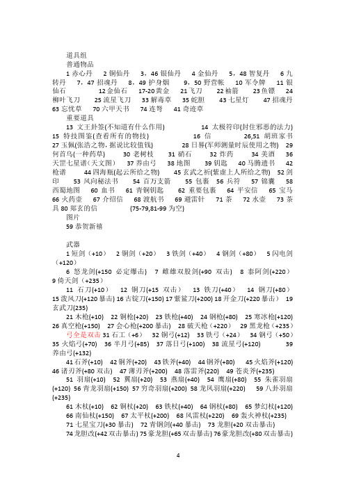吞食天地2复刻版之物品代码(全)