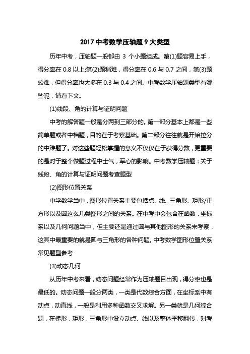 2017中考数学压轴题9大类型