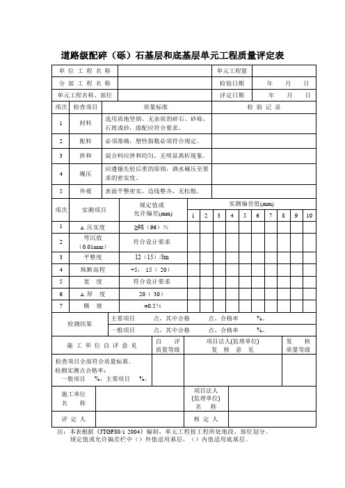 道路级配碎(砾)石基层和底基层单元工程质量评定表
