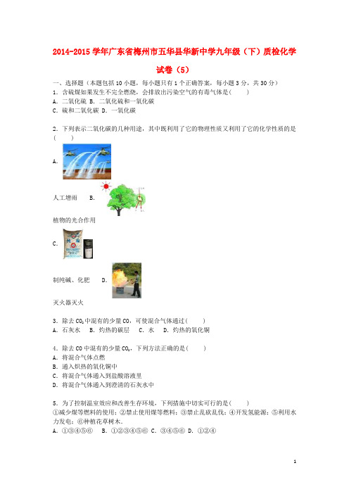 广东省梅州市五华县华新中学2015届九年级化学下学期质检试题(5)(含解析) 新人教版