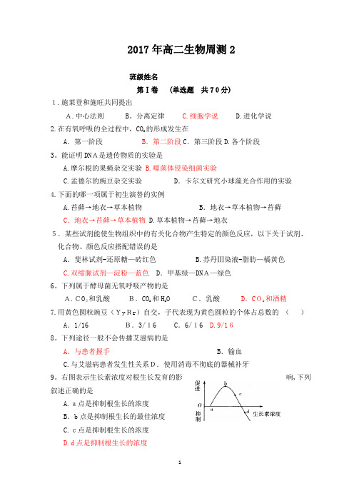 2017年高二生物学业水平考试模拟试卷