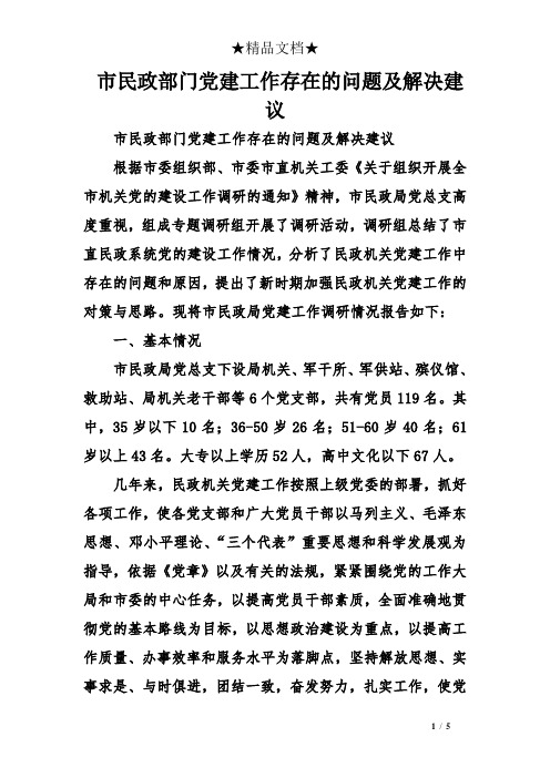 市民政部门党建工作存在的问题及解决建议