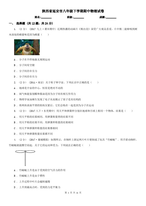 陕西省延安市八年级下学期期中物理试卷