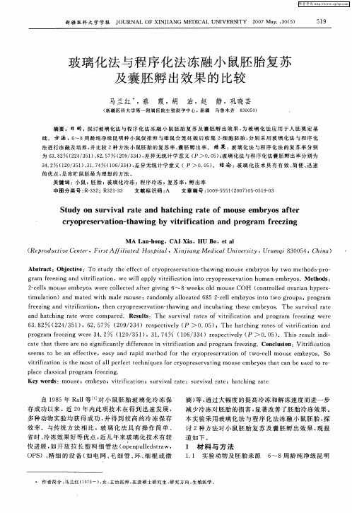玻璃化法与程序化法冻融小鼠胚胎复苏及囊胚孵出效果的比较