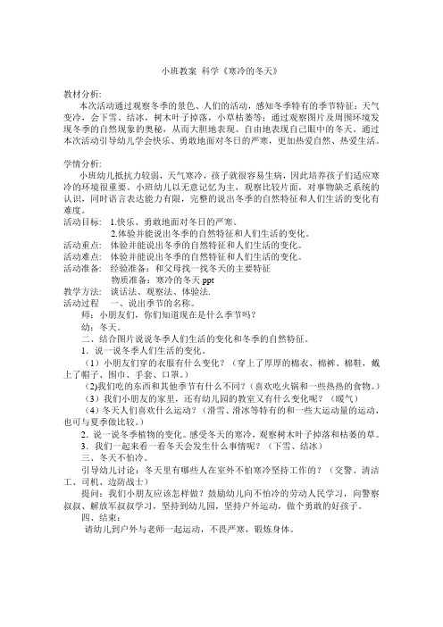 小班教案  科学《寒冷的冬天》