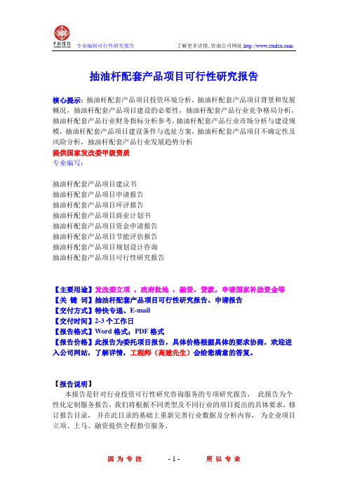 抽油杆配套产品项目可行性研究报告