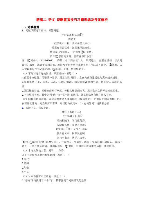 新高二 语文 诗歌鉴赏技巧习题训练及答案解析
