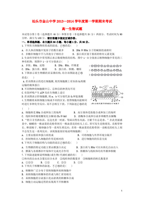 广东省汕头市金山中学高一生物上学期期末试题新人教版