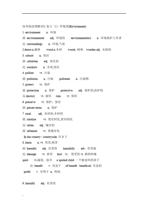 高考英语阅读理解词汇复习(1)环境类
