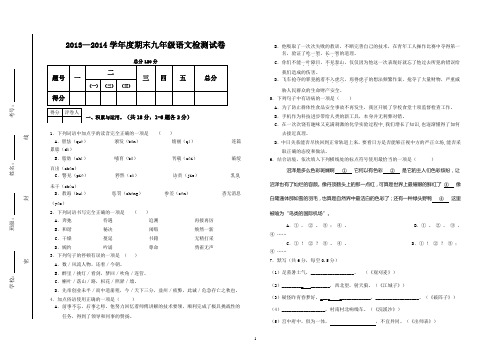 2013—2014学年度期末九年级语文检测试卷