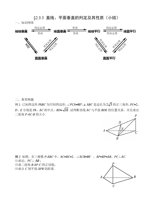 §2.3.5 直线、平面垂直的判定及其性质(小结)