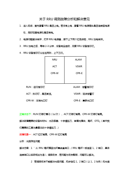 关于RRU调测故障分析和解决意见
