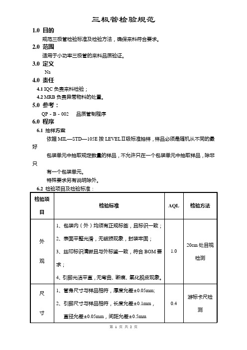 三极管检验规范