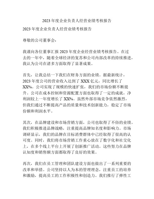 2023年度企业负责人经营业绩考核报告