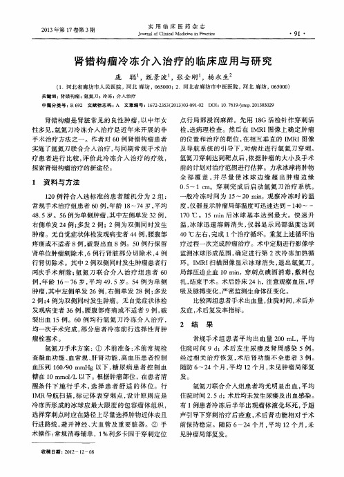 肾错构瘤冷冻介入治疗的临床应用与研究