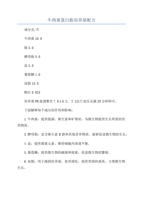 牛肉膏蛋白胨培养基配方