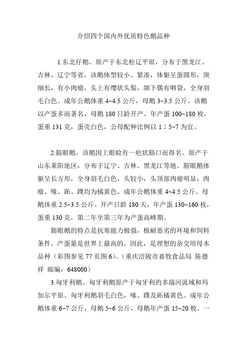 介绍四个国内外优质特色鹅品种
