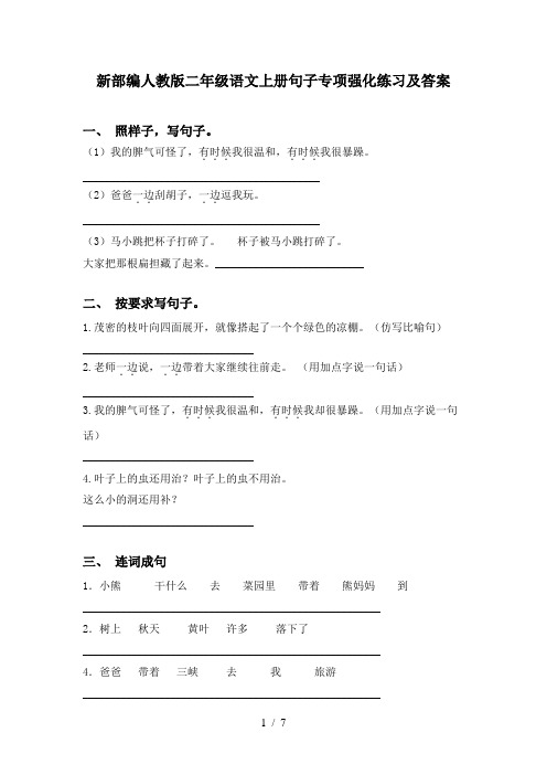 新部编人教版二年级语文上册句子专项强化练习及答案