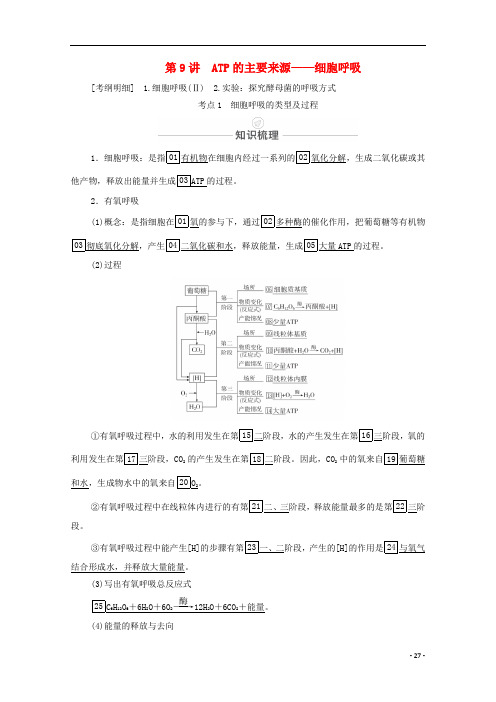 高考生物一轮复习第9讲ATP的主要来源__细胞呼吸教学案新人教版必修1