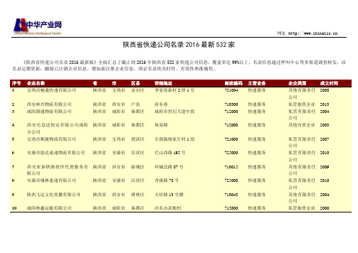陕西省快递公司名录532家