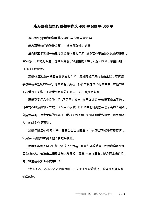 难忘那张灿烂的脸初中作文400字500字600字