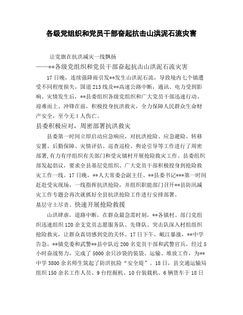 各级党组织和党员干部奋起抗击山洪泥石流灾害