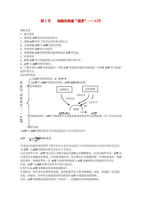 高三生物一轮复习教学案(必修1)：细胞的能量-通货-atp.doc
