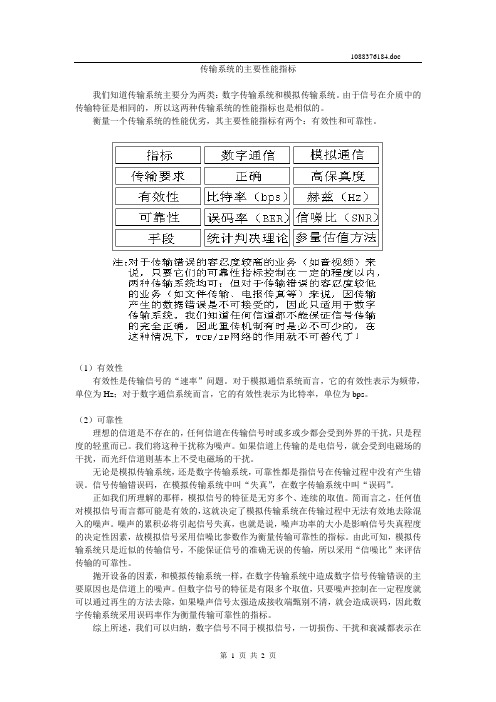 完整word版,传输系统的主要性能指标.
