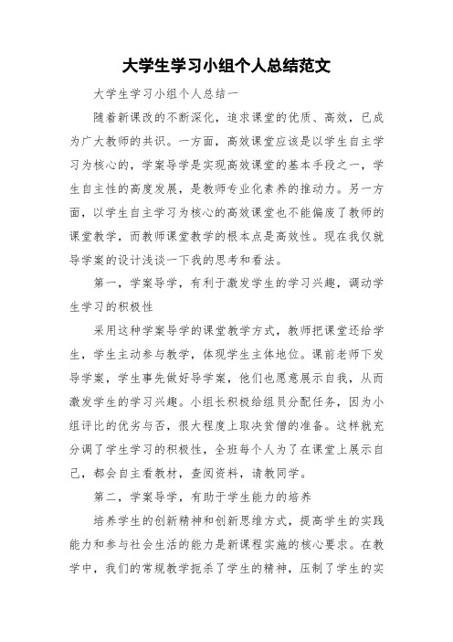 大学生学习小组个人总结范文