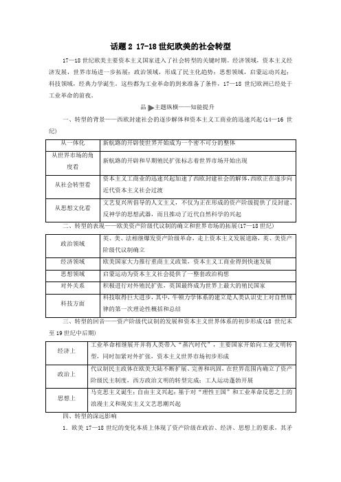 2020版高考历史二轮复习第1部分模块3话题217_18世纪欧美的社会转型教师用书