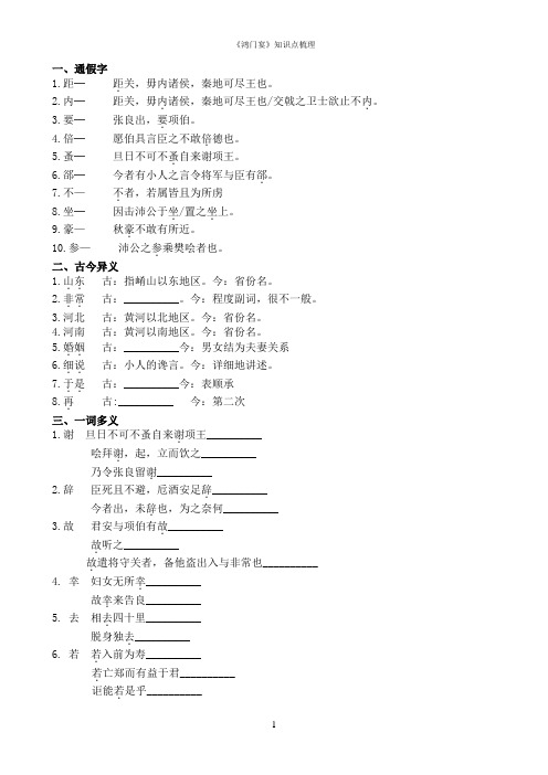 鸿门宴知识点总结(学生版)