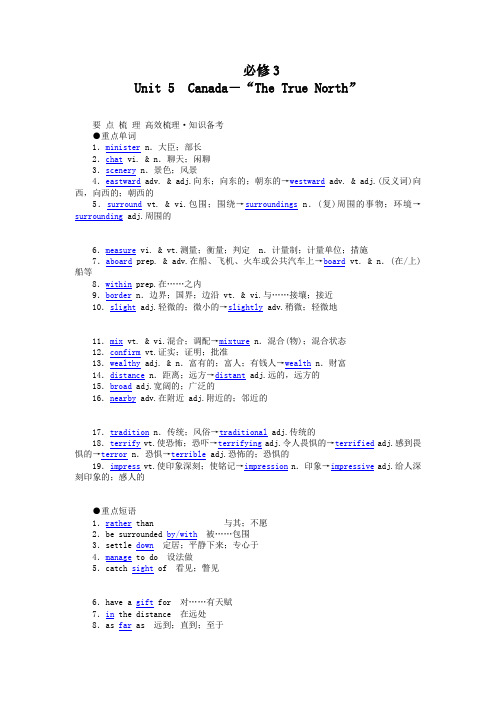 高考英语(人教版)要点梳理及重点突破：必修3 Unit 5 Canada-“The True North”