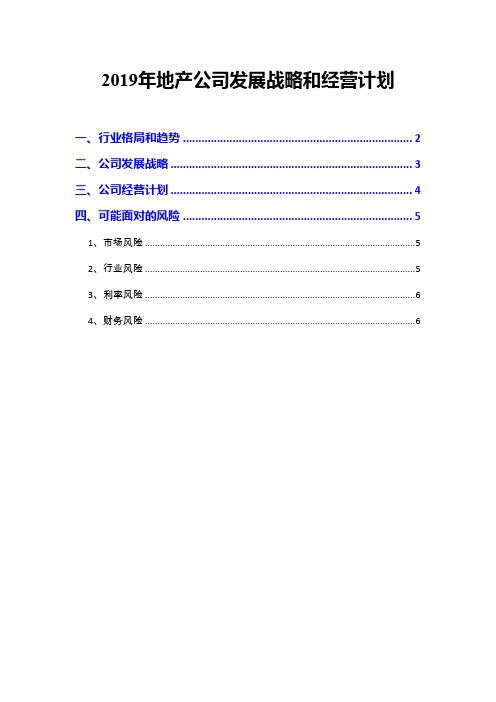 2019年地产公司发展战略和经营计划