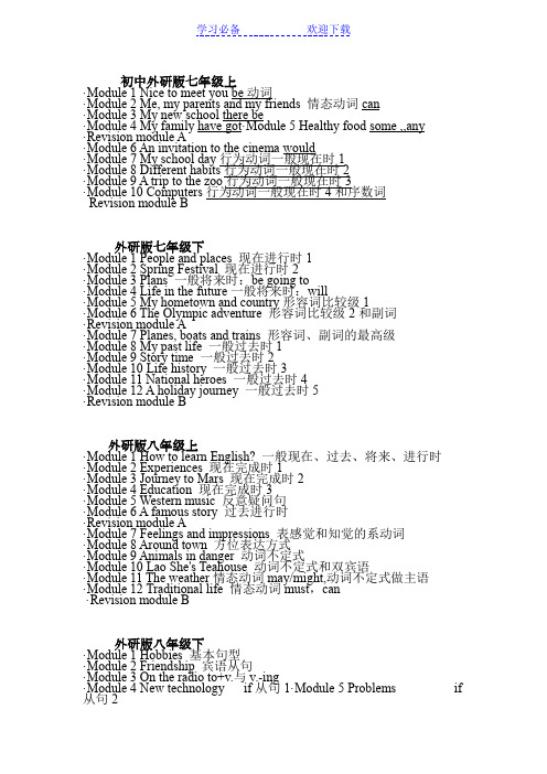 外研社英语初中与高中目录及知识点