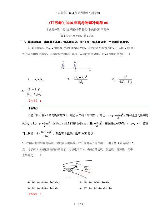 (江苏卷)高考物理冲刺卷06